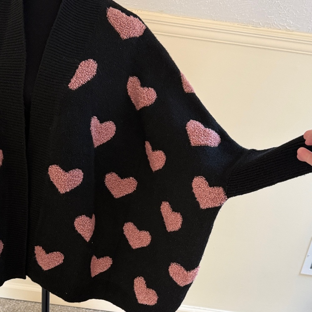 Easel Black Cardigan with Pink Heart Accents - Picture 4 of 5